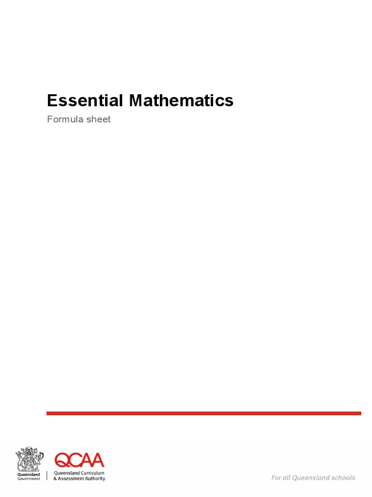 Essential Mathematics: Formula Sheet | PDF | Area | Trigonometry