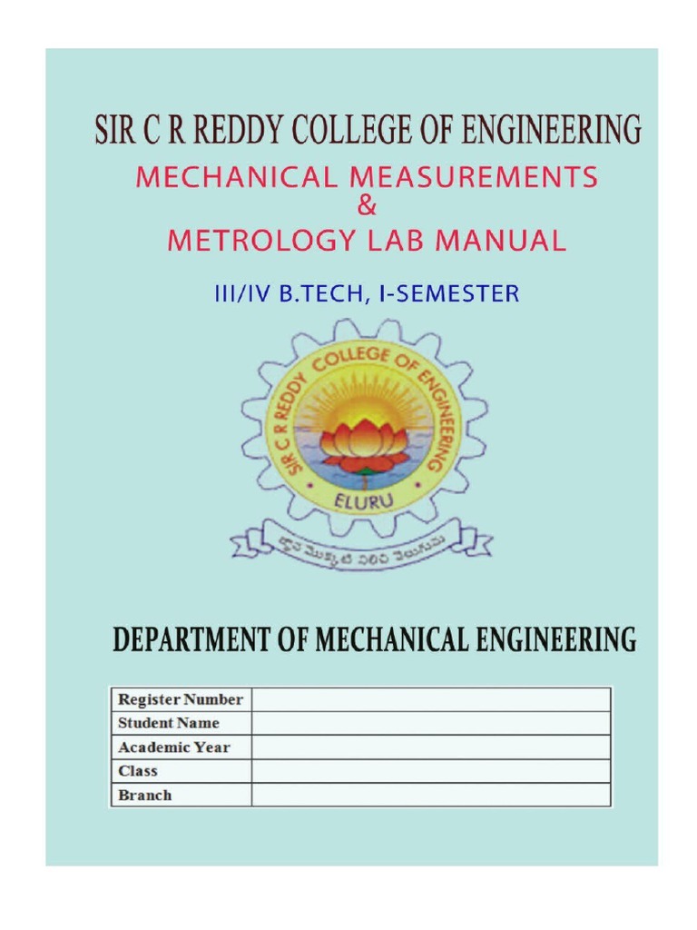 Mechanical Measurements and Metrology Lab Manual PDF Engineering