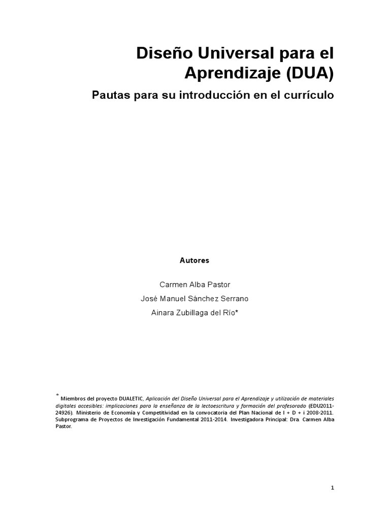 DUA: Pautas para el currículo inclusivo | PDF | Aprendizaje | Plan de ...