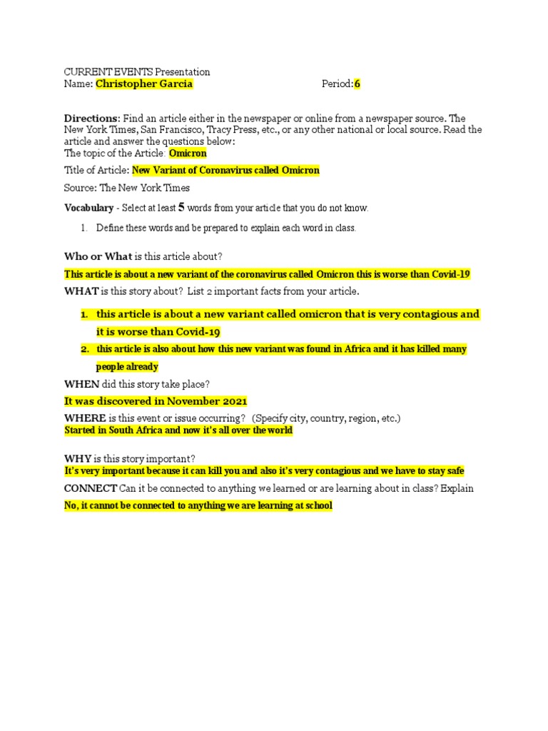 Current Events Worksheet | PDF