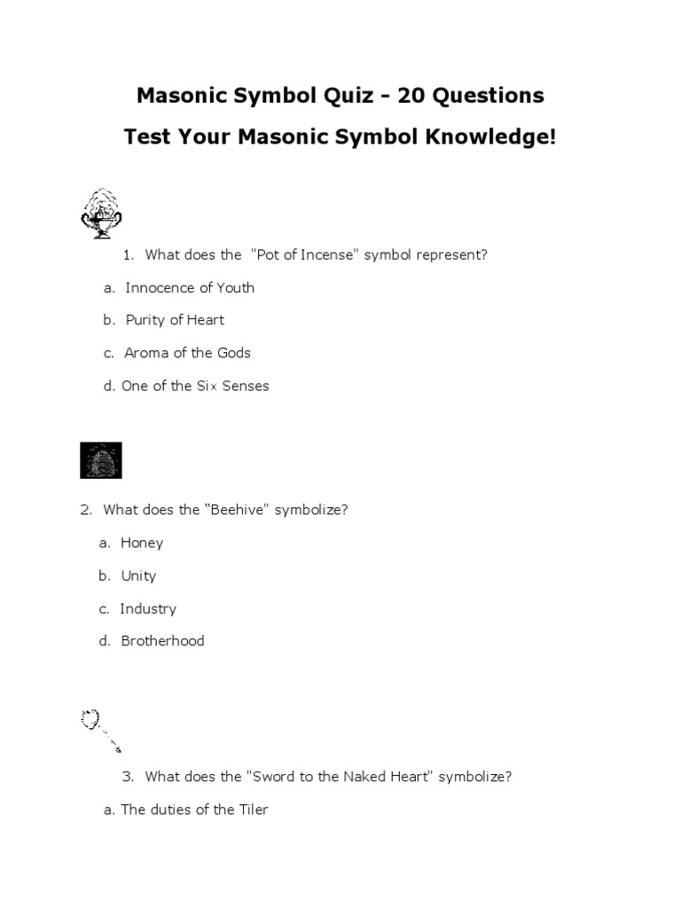 Masonic Symbol Quiz PDF Freemasonry