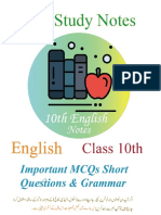 10th Class English Notes MCQs