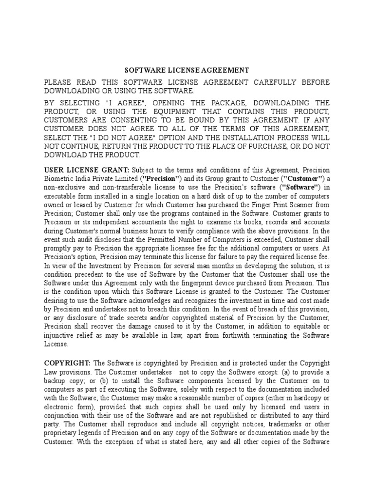 Software License Agreement | PDF | License | Legal Liability