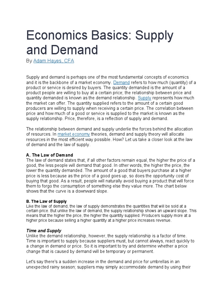 Supply and Demand and Market Equilibrium PDF Supply And Demand