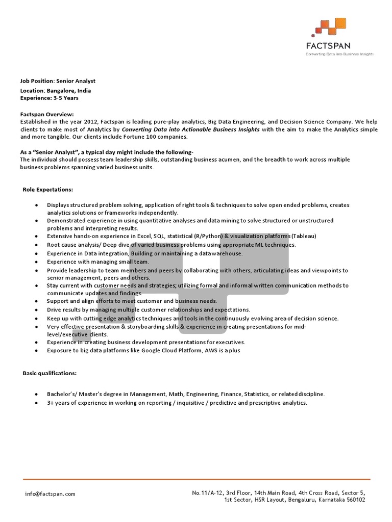 Senior Analyst Role at Factspan | PDF | Analytics | Business