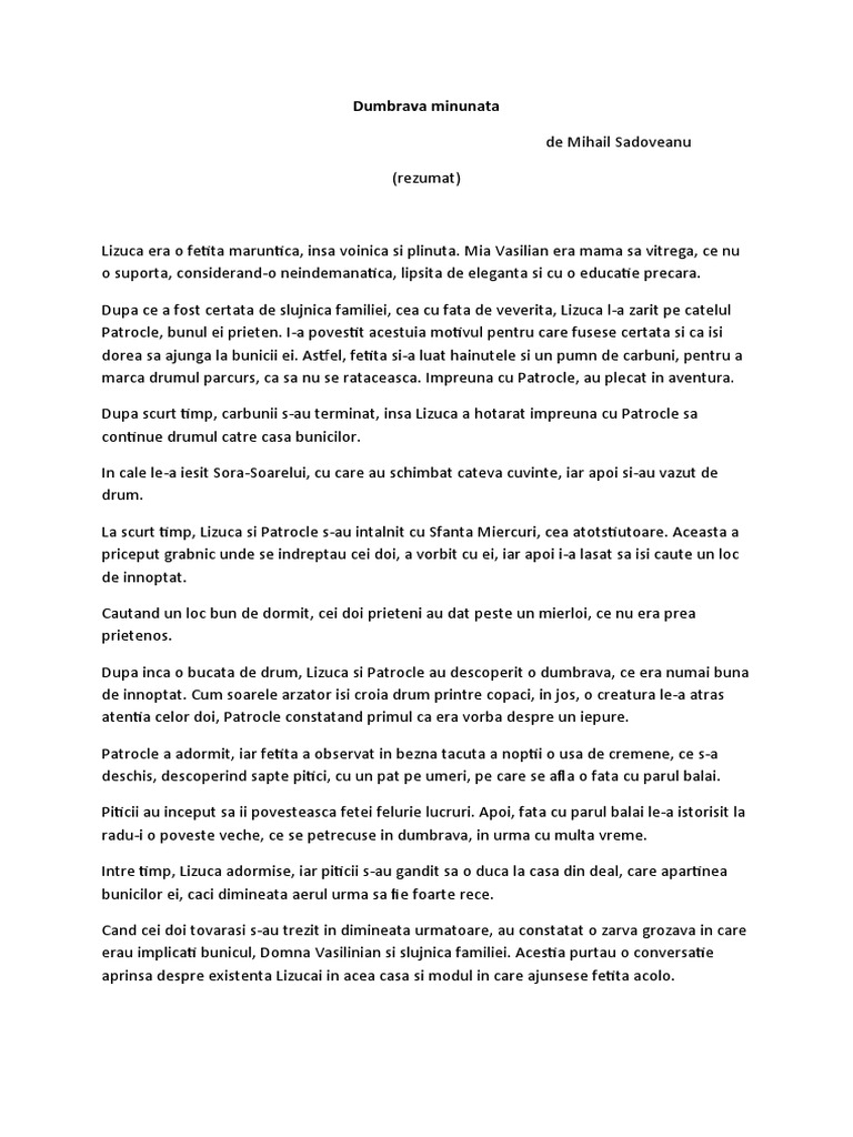 Rezumat Dumbrava Minunata Rezumat Dumbrava Minunata | PDF