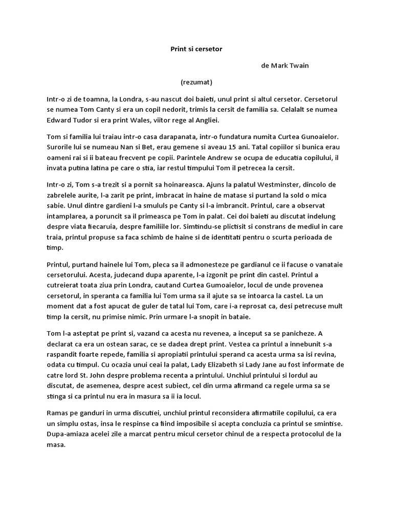 Print Si Cersetor Rezumat Pe Capitole Rezumat Print Si Cersetor | PDF