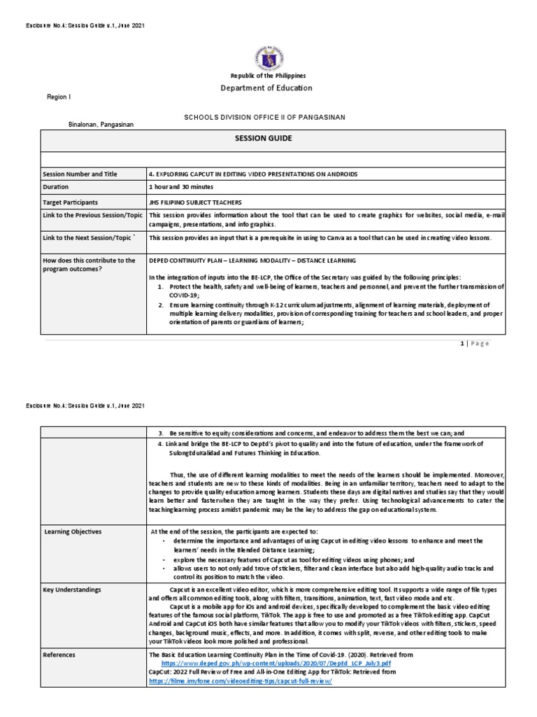 Session Guide Capcut Pdf Pdf Learning Mobile App