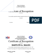 CERTIFICATE OF RECOGNITION (Attendance)