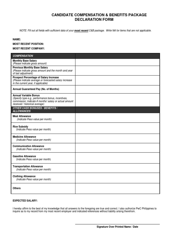 Candidate Compensation Declaration Form | PDF