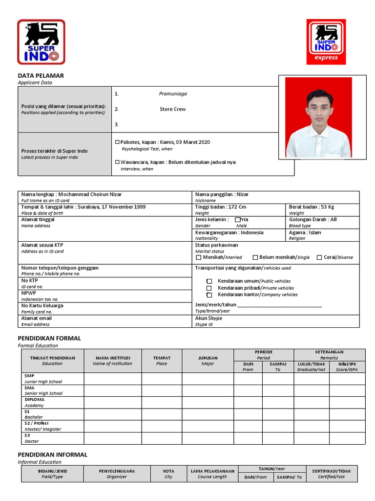 Form data pribadi pelamar pdf