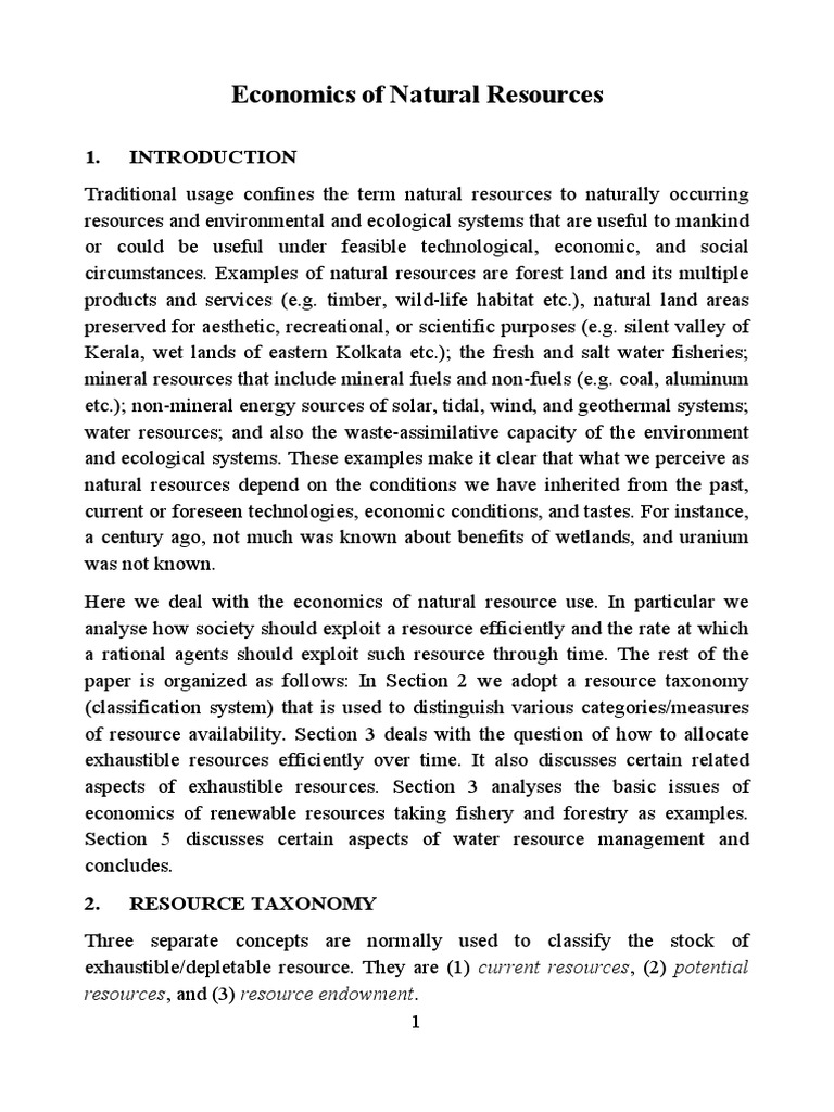 Economics of Natural Resources Resources, and (3) Resource Endowment