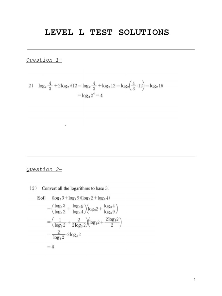 KUMON 数学 L Level L Test Solutions: Question 1 | PDF