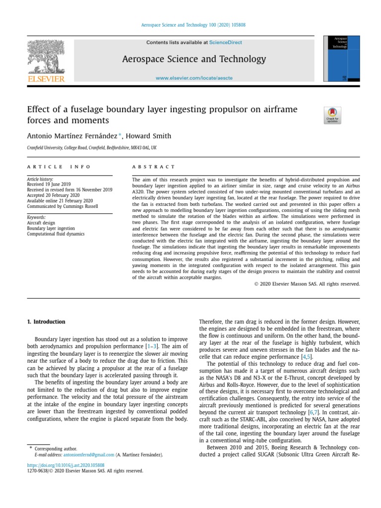 (2020) Effect of A Fuselage Boundary Layer Ingesting Propulsor On ...