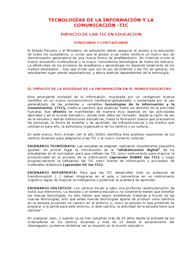 Impacto de Las Tic en Educación | PDF | Tecnología de información y ...