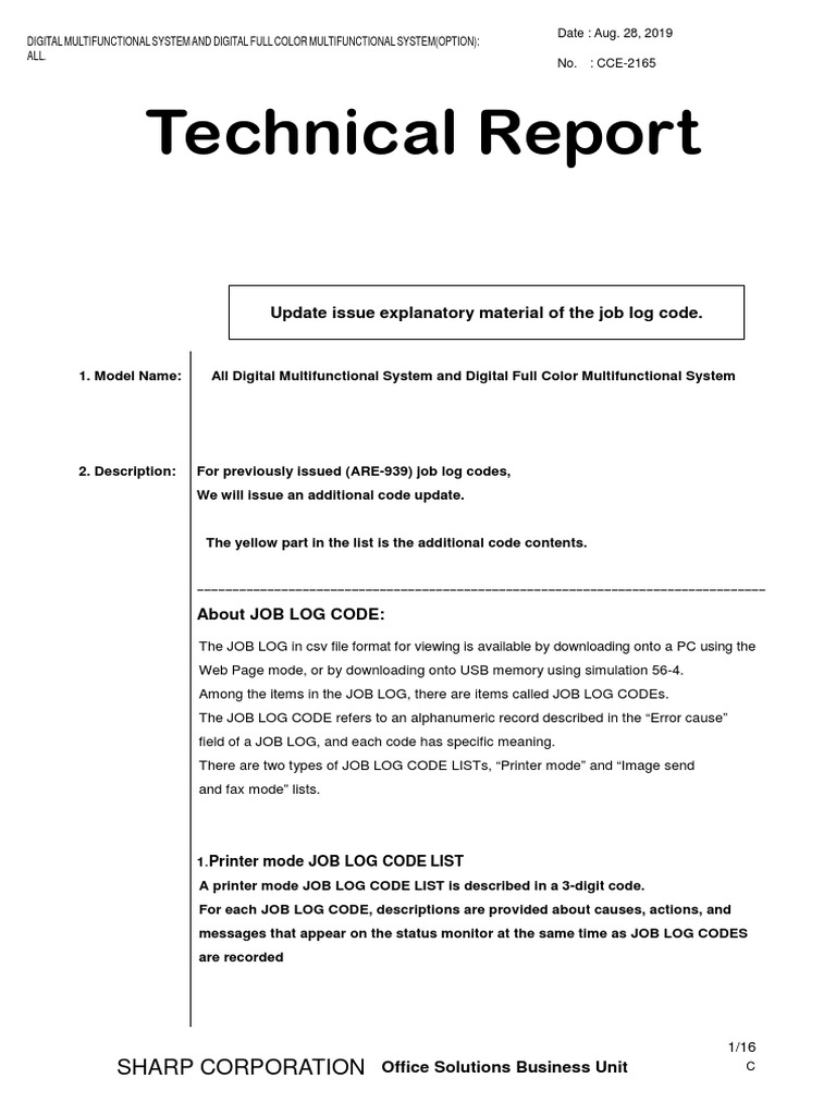 Job Log Code Update for Multifunctional Systems | PDF | Computer File ...