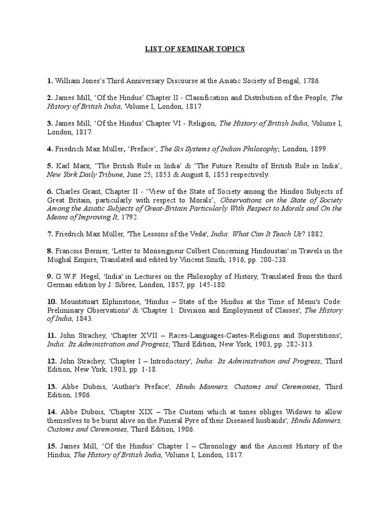 List Of Seminar Topics PDF