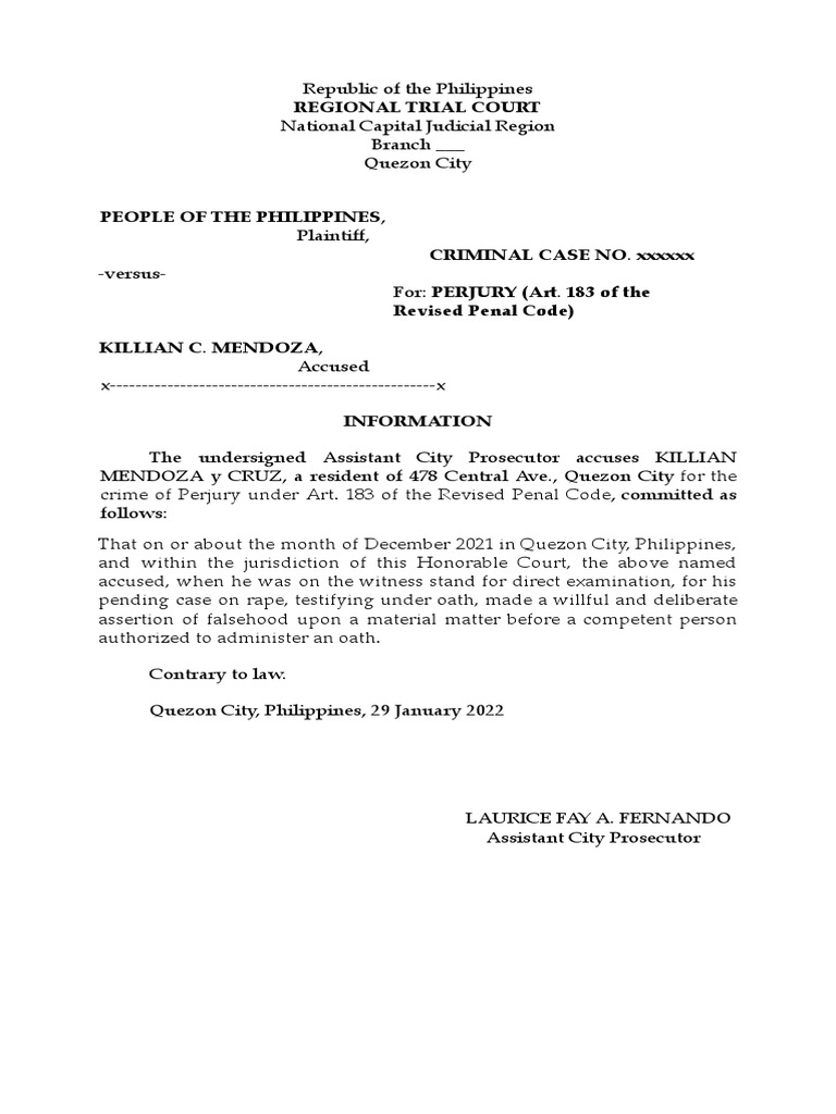 Crim Information For Perjury | PDF | Perjury | Prosecutor