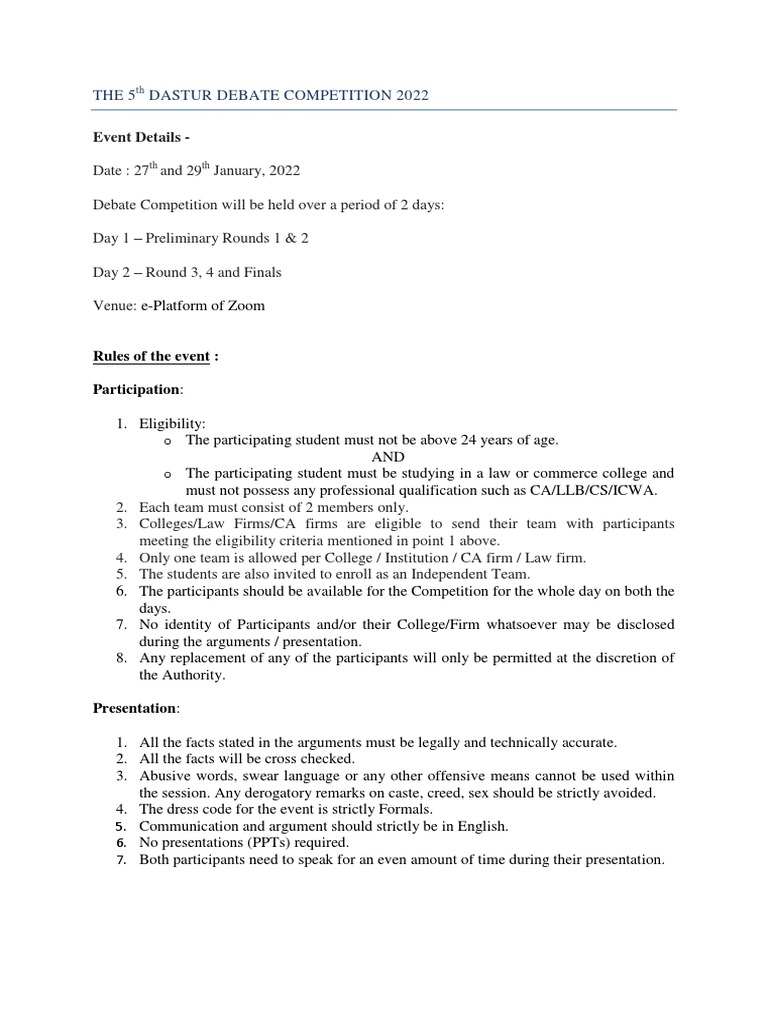 5th Dastur Debate Competition 2022 | PDF | Public Sphere | Justice