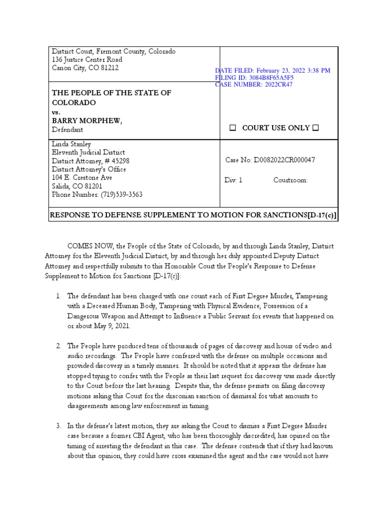 People of Colorado v. Barry Morphew Response To Defense Supplement To