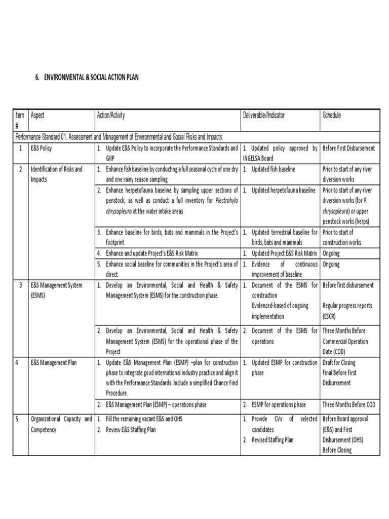 Environmental & Social Action Plan PDF Employment Occupational