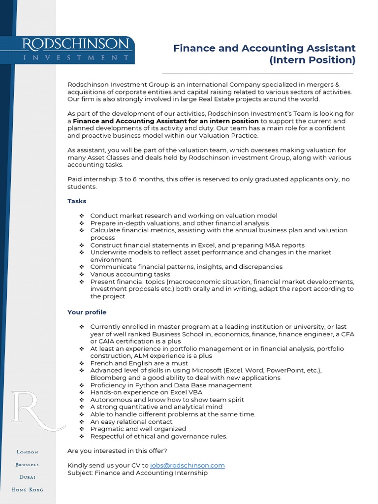 Finance & Accounting Internship Opportunity | PDF | Valuation (Finance ...