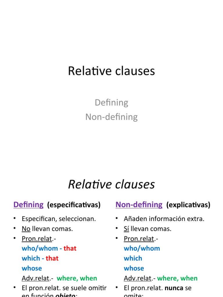 Relative Clauses: Defining Non-Defining | PDF