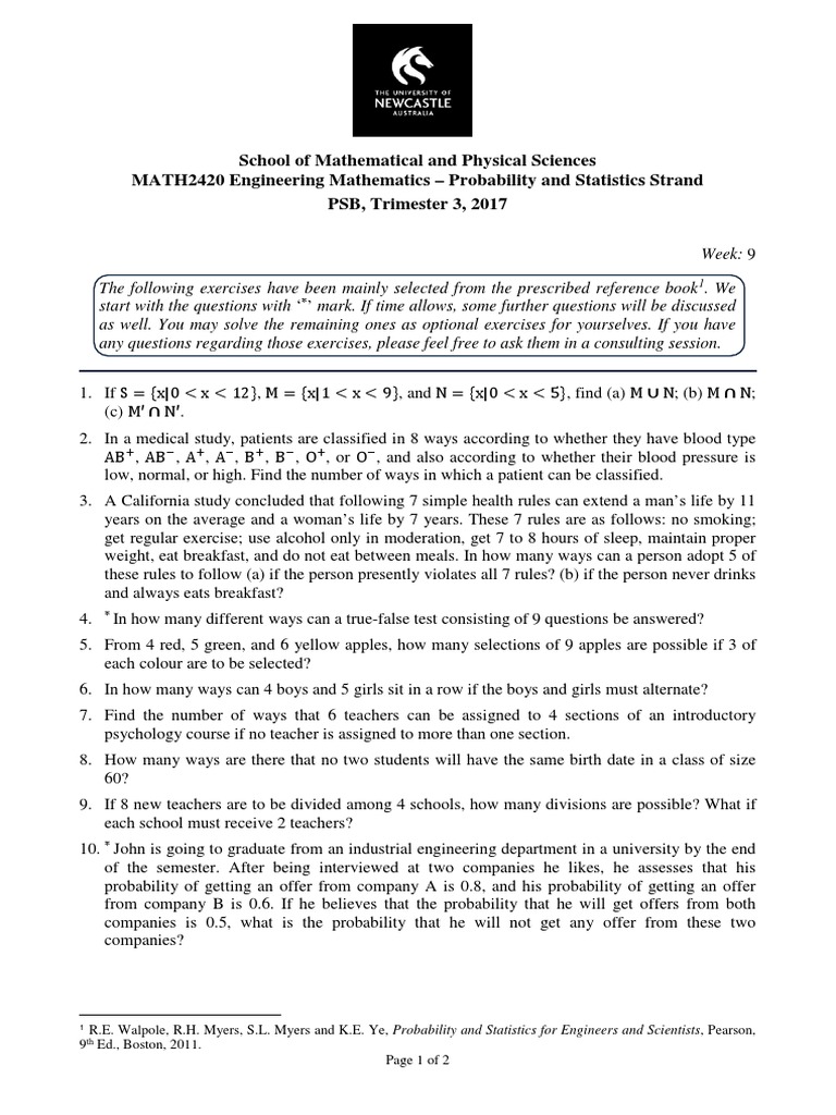 Workshop Questions Week 8 | PDF | Alcoholism | Probability