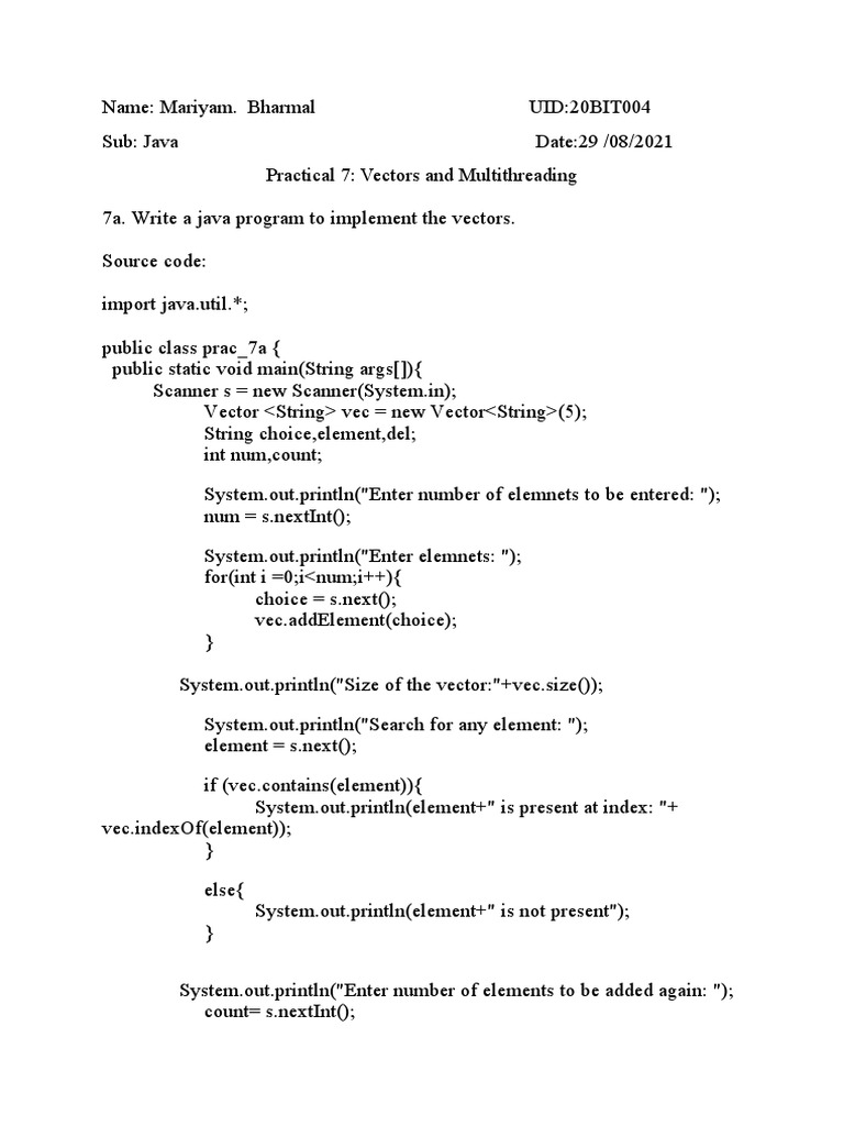 Java Vectors and Multithreading Examples | PDF | Thread (Computing ...