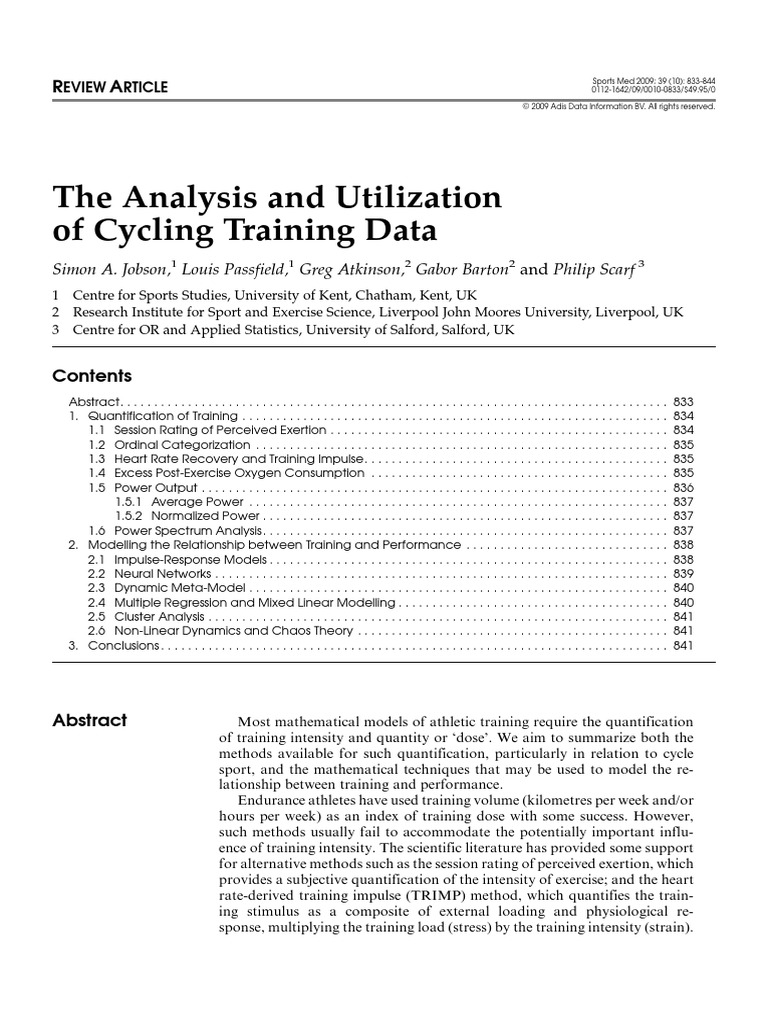 Cycling Training Data Analysis Techniques | PDF | Chaos Theory ...