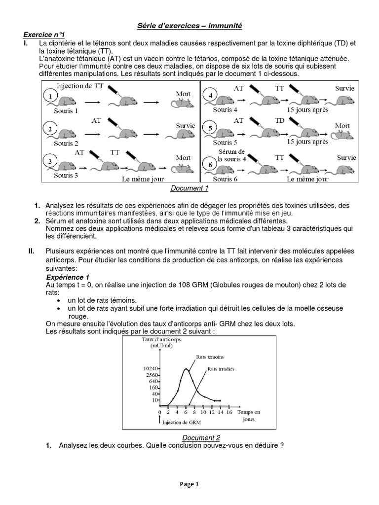 Exercice Corrigé Système Immunitaire 3ème Pdf Série D 'Exercices - Immunité: Exercice N°1 | PDF | Système immunitaire |  Hépatite B