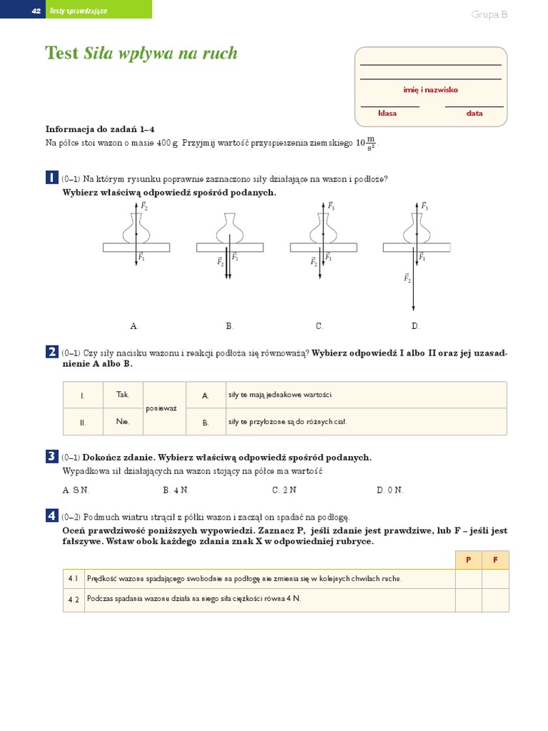 Fizyka Klasa 7 Ruch Sprawdzian Pdf