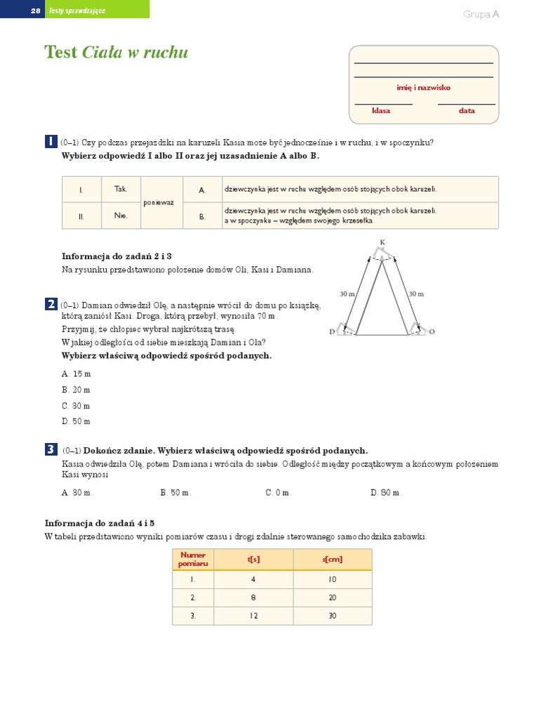 Fizyka Klasa 7 Ruch Sprawdzian Pdf