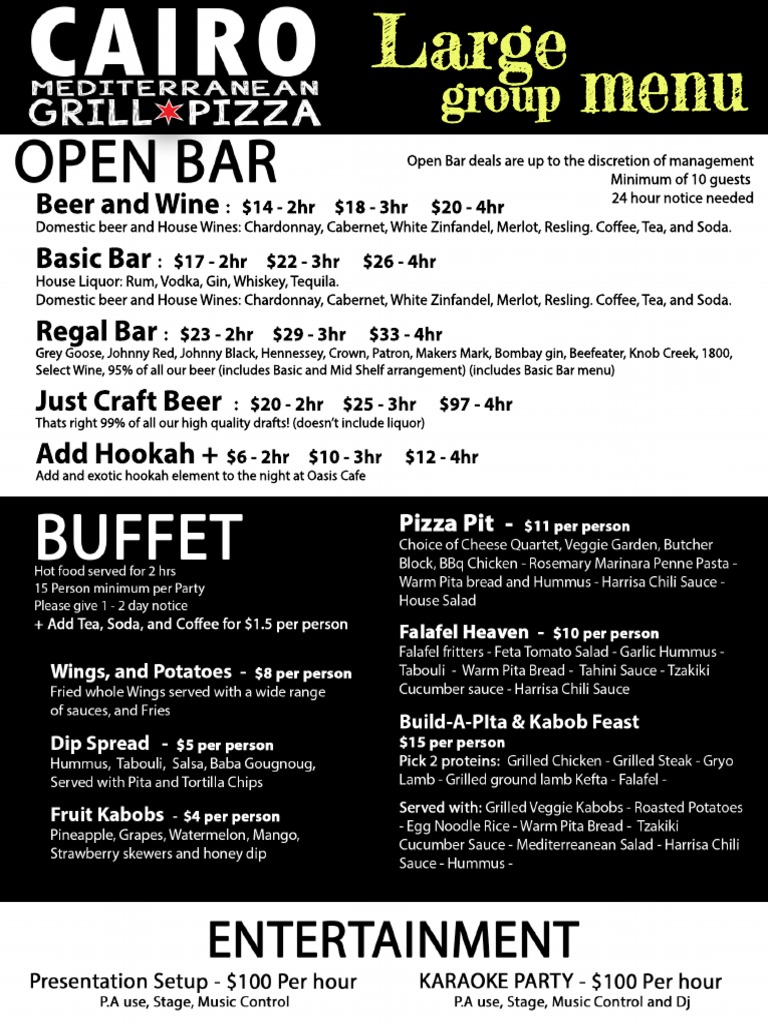 Large Group Bar Menu Options | PDF