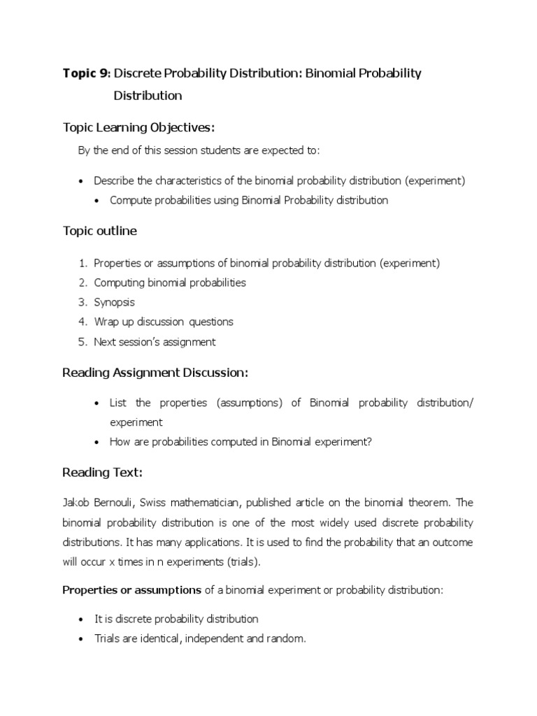 Binomial Probability Distribution Overview | PDF | Probability ...