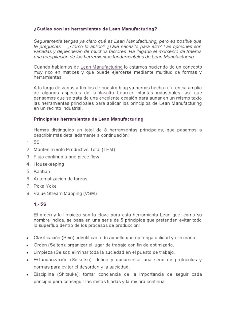 Herramientas Clave de Lean Manufacturing | PDF | Tecnología