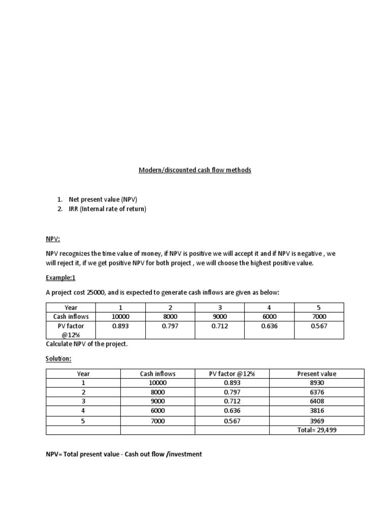 Cash Flow Analysis: NPV & Payback Methods | PDF | Net Present Value ...