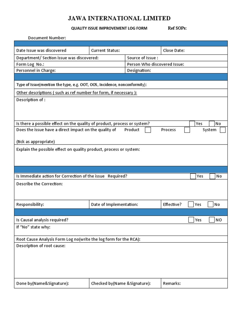 Jawa International Quality Improvement Log | PDF | Business | Evaluation
