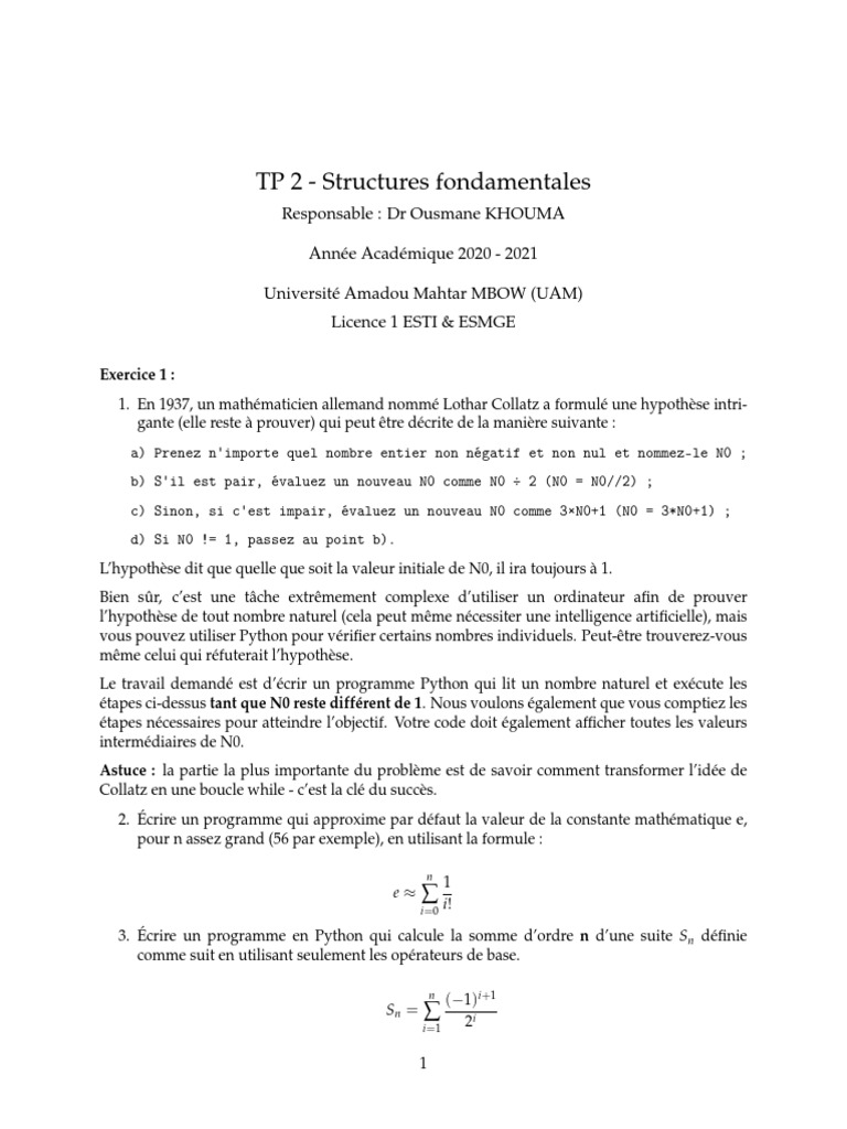 Exercices Python sur les structures fondamentales | PDF | Structure de ...