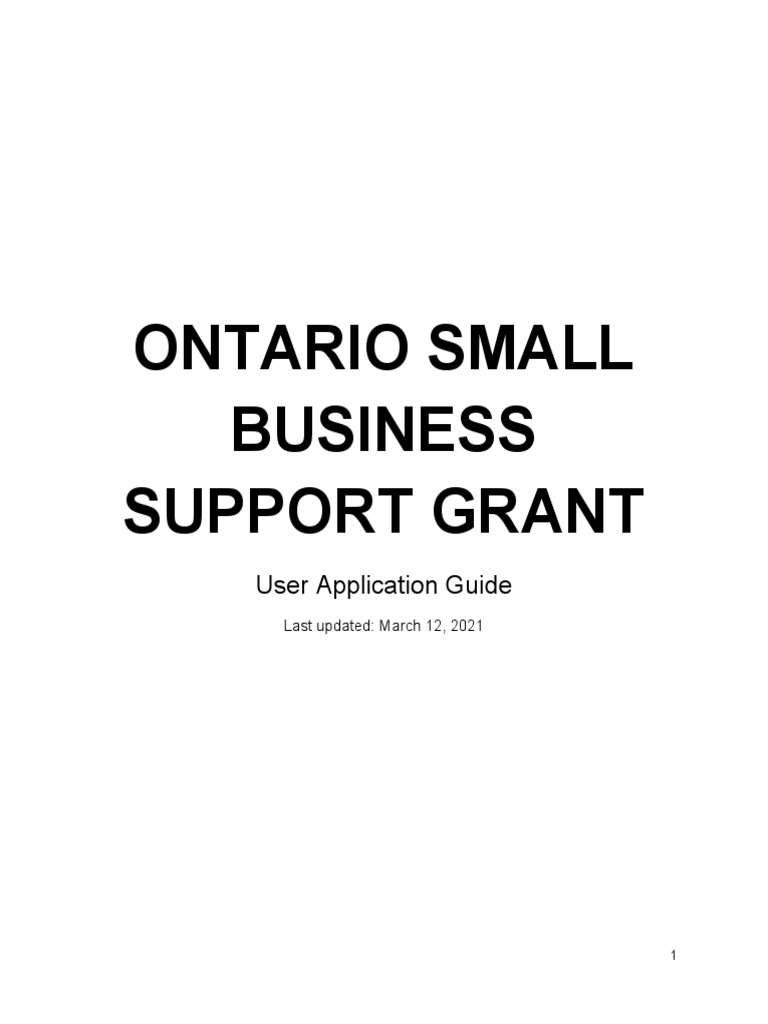 Ontario Small Business Support Grant User Application Guide PDF