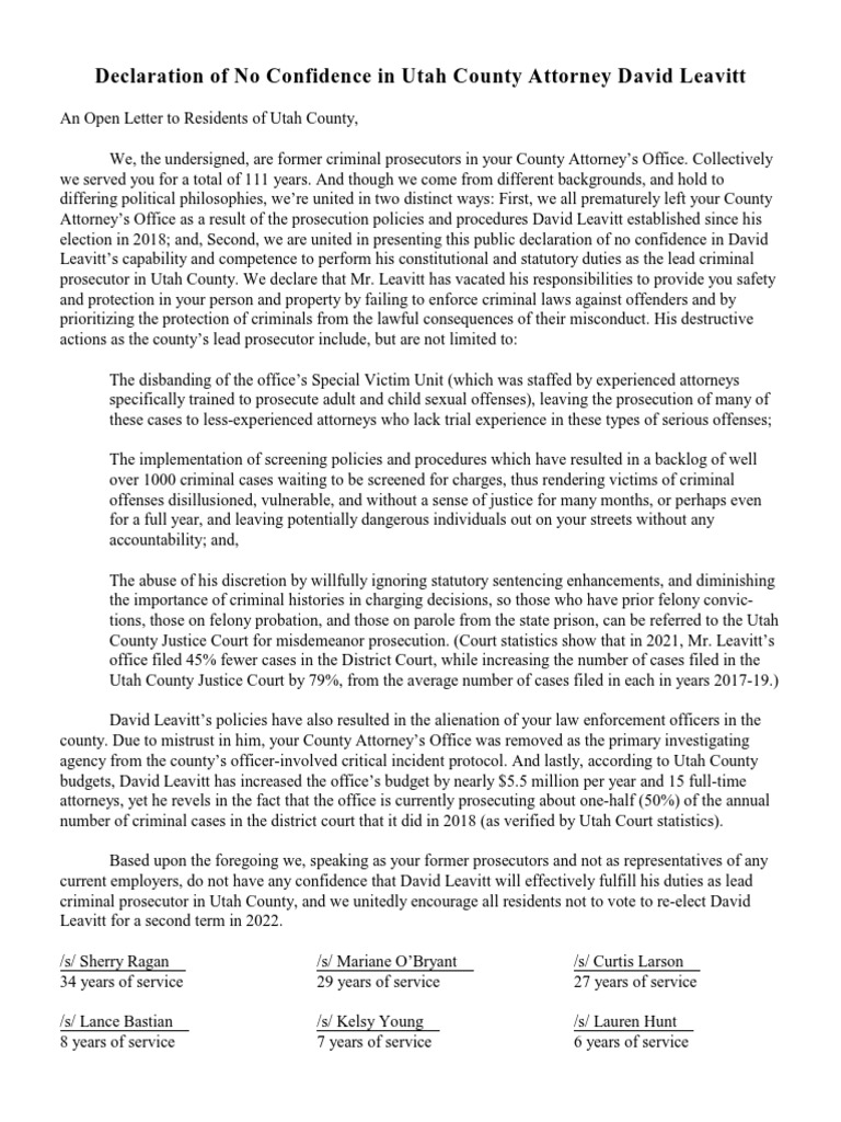 Letter of No Confidence-Former Prosecutors | PDF