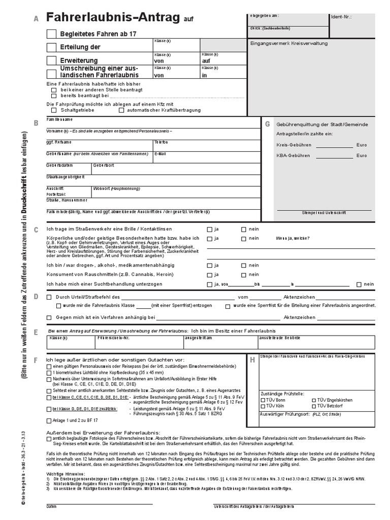 Antrag Fahrerlaubnis | PDF