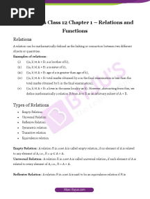 CBSE Notes Class 12 Chapter 1 - Relations and Functions