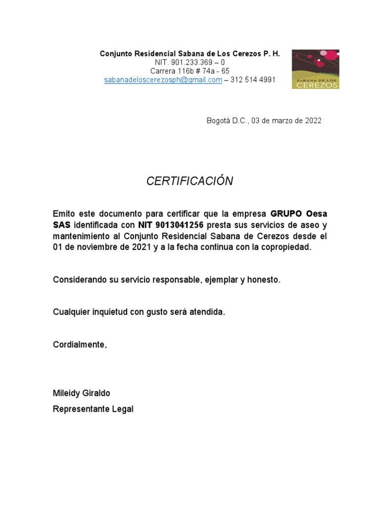 Certificación Contratista | PDF