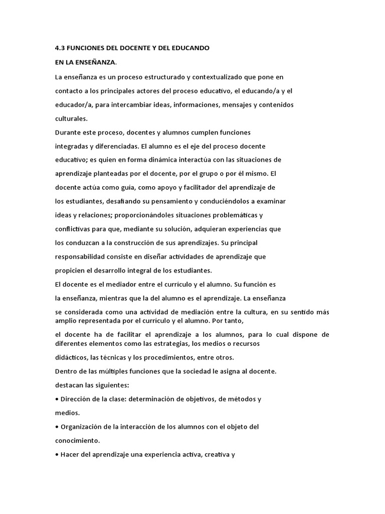 4.3 Funciones Del Docente Y Del Educando en La Enseñanza | PDF ...