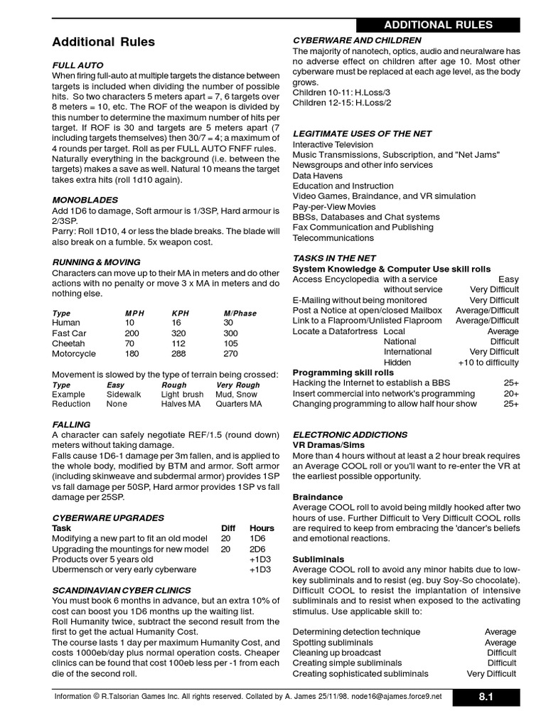 Cyberpunk 2020 - Reference 08. Additional Rules | PDF | Black Market ...
