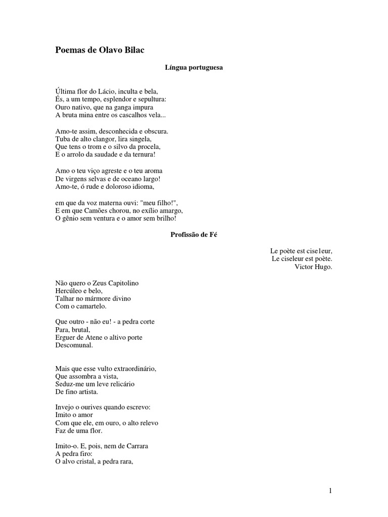 Poemas Parnasianos de Olavo Bilac | PDF | Amor