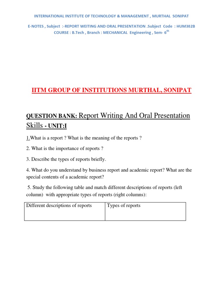 Report Writing Skills PDF Audit Information