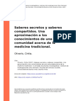 Oliverio, Cintia (2007). Saberes secretos y saberes compartidos. Una aproximación a los conocimientos de una comunidad acerca de la med (...)