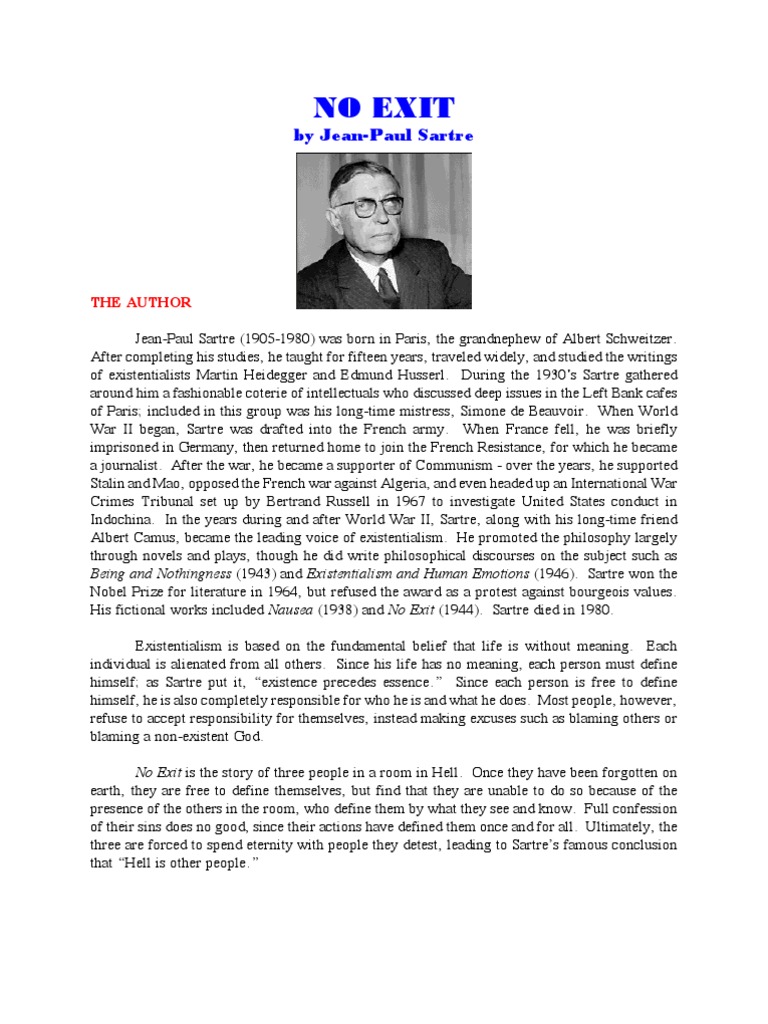 No exit notes pdf existentialism jean paul sartre